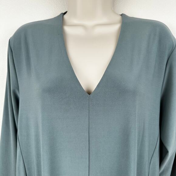 Sympli Double Over V-Neck Tunic Top Jersey Knit Sage 14 Lagenlook Minimalist - Picture 2 of 9
